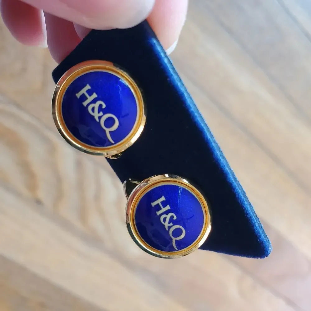 H&Q‎ blue and gold tone Sporrong cufflinks vintage
